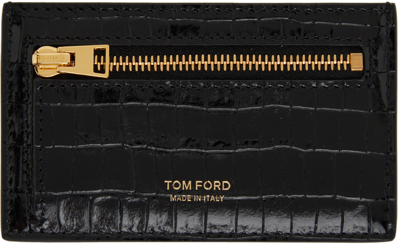 Tom Ford Black Croc-embossed Card Holder In U9000 Black