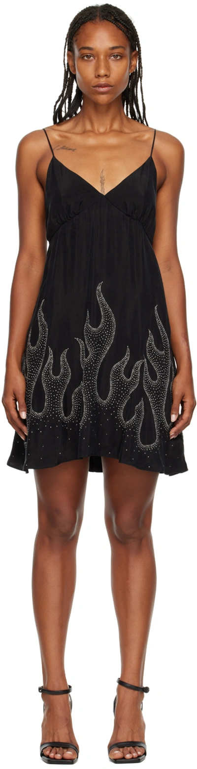 Palm Angels Burning Studded Flame Mini Dress In Black