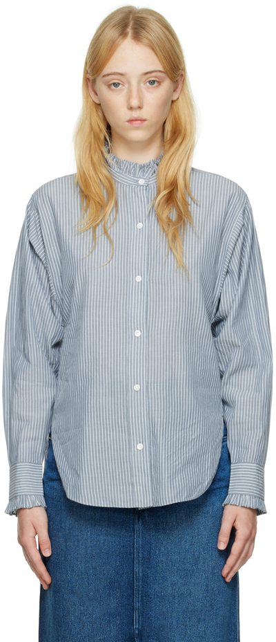 Isabel Marant Étoile Saoli Ruffled Striped Cotton Shirt In Blue