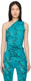 Atlein Blue One Shoulder Tank Top In C0923 Snake Print Tu