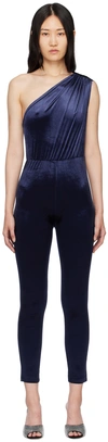 Atlein Navy One Shoulder Jumpsuit In C0825 Midnight Blue
