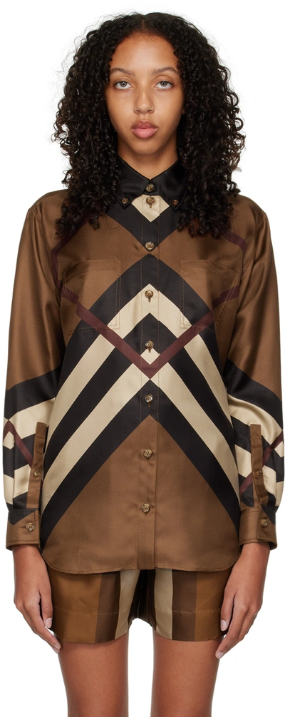 Burberry Brown Chevron Check Print Shirt In Dark Birch Brown Pat