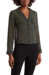 T Tahari Snake Print Long Sleeve Crop Blouse In Sage Black Mini Skin