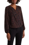 T Tahari Long Sleeve Faux Wrap Blouse In Brown Leopard Print