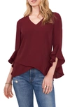 Vince Camuto Flutter Sleeve Crossover Georgette Tunic Top In Crisp Merlot