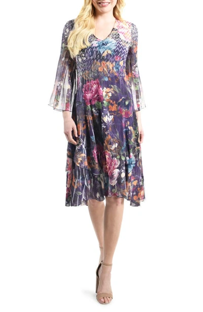Komarov Floral Chiffon Dress In Belgian Rose