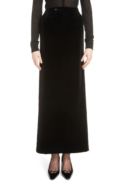 Saint Laurent Cotton Velveteen Maxi Skirt In Noir