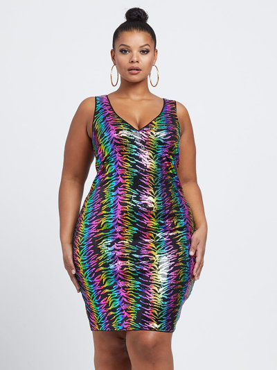 New York And Company Linette Rainbow Zebra Sequin Dress Black | ModeSens