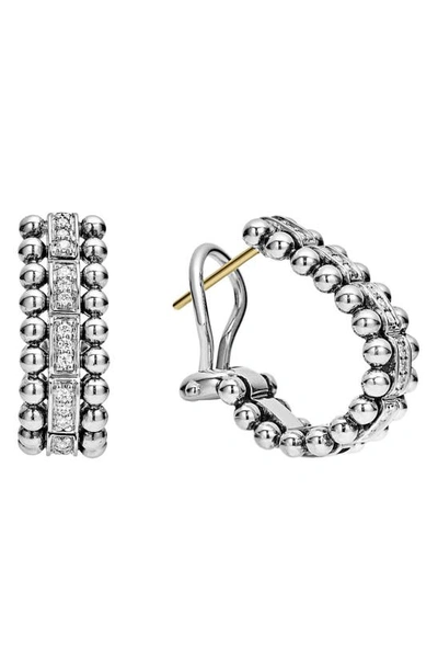Lagos Sterling Silver Caviar Spark Diamond Oval Hoop Earrings In Silver/diamond