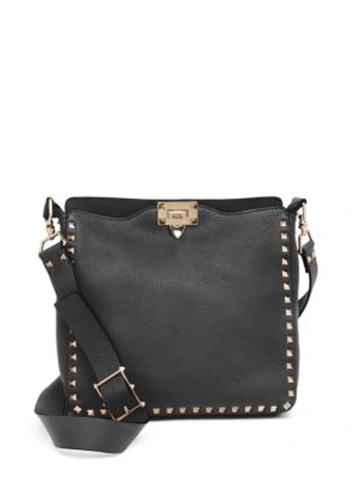 Valentino Garavani Women's Small Rockstud Leather Hobo Bag In Nero