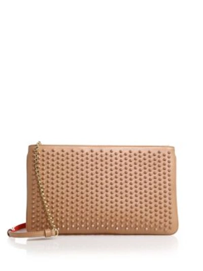 Christian Louboutin Loubiposh Studded Leather Clutch In Nude Gold