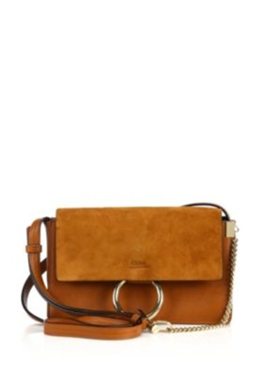 Chloé Small Faye Leather & Suede Shoulder Bag In Classic Tobacco
