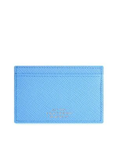 Smythson Panama   Leather Cardcase 771 In Nile Blue