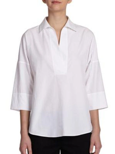 Akris Punto Kimono-sleeve Split-neck Blouse, White