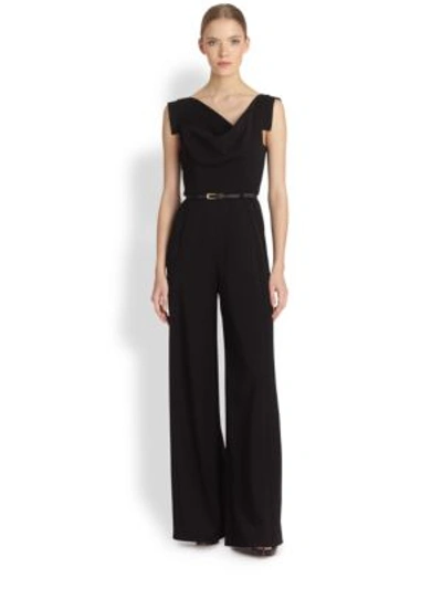 Black Halo Jackie Cap-sleeve Belted Wide-leg Jumpsuit In Black