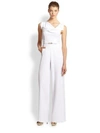 Black Halo Jackie Cap-sleeve Belted Wide-leg Jumpsuit In White