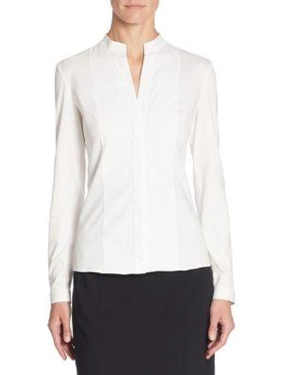 Akris Punto Long-sleeve Cotton Jersey-back Blouse In White