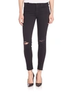 MOTHER The Looker Mid-Rise Ankle Skinny Fray Hem Distressed Jeans