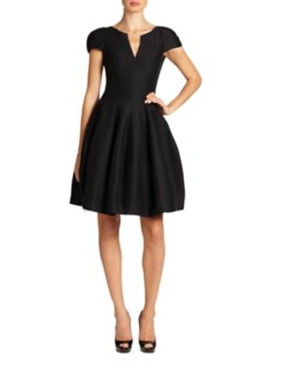 Halston Heritage Dress - Short Sleeve Notched Neck Tulip Skirt In Black