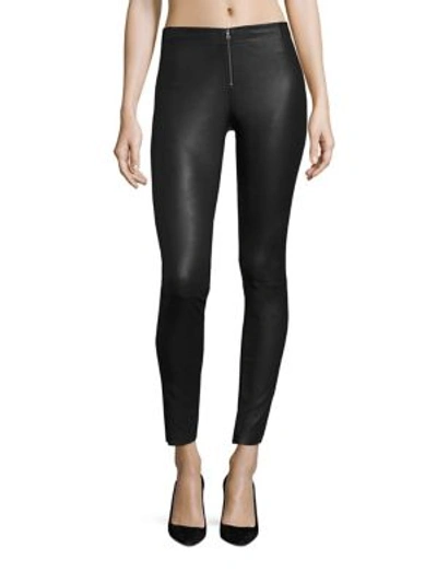 Alice And Olivia Front Zip Leather Leggings In Charc