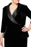 Alex Evenings Plus Womens Satin Lapel Velvet One-button Blazer In Black