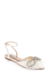 Badgley Mischka Sabina Satin Crystal-knot Ballerina Flats In Ivory Satn