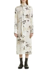 MARIA MCMANUS RAINFOREST PRINT LONG SLEEVE SCARF NECK MIDI SHIRTDRESS