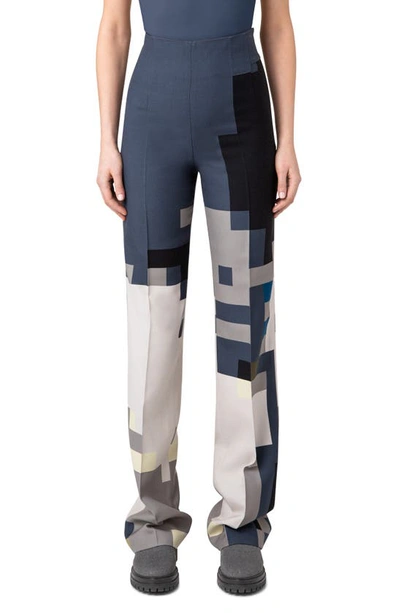 Akris Printed Straight-leg Wool Pants In Multicolor