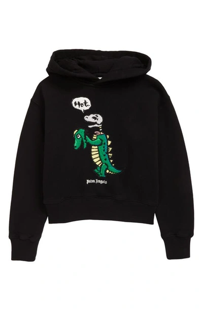 Palm Angels Kids' Embroidered Dino Cotton Hoodie In Forest Green