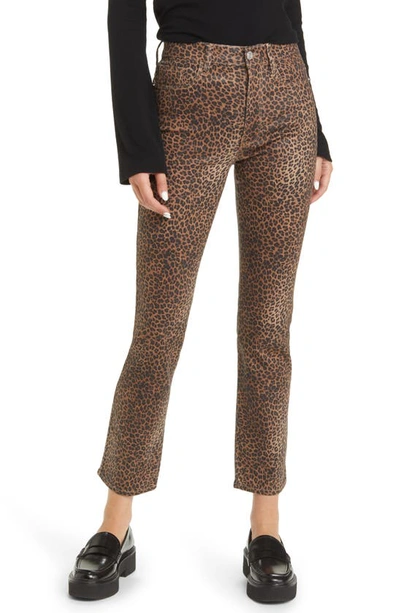 Frame Le Crop Mini Coated Bootcut Jeans In Leopard