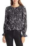 Nikki Lund Winona Abstract Print Cotton Blend Blouse In Black