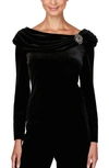 ALEX EVENINGS RUCHED NECK VELVET TOP