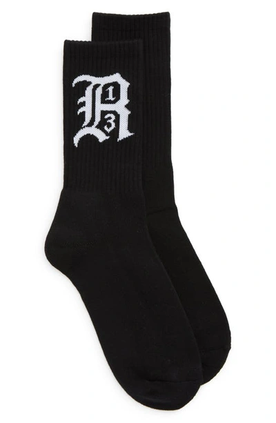 R13 Logo Socks In Black Ground With White