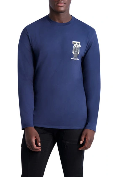 Karl Lagerfeld Small Kocktail Karl Long Sleeve Graphic Tee In Navy