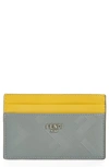 Fendi Colorblock Leather Card Case In Grey/ Yellow/ Navy