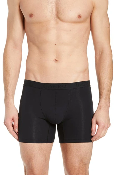 Hanro Stretch Cotton Essentials Long-leg Boxer Briefs In All Black