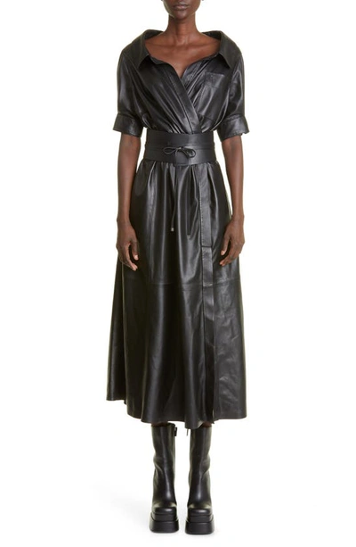 Altuzarra Lydia Wrap-effect Gathered Leather Dress In Black