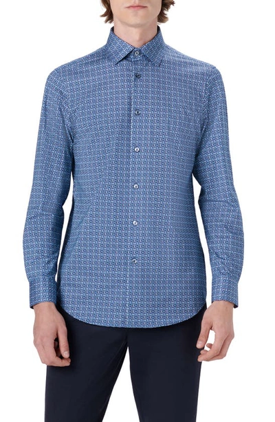 Bugatchi James Tile Ooohcotton Long-sleeve Button-down Shirt In Navy