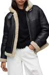 Allsaints Lorel Genuine Shearling Flight Jacket In Black