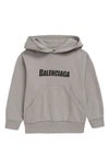 Balenciaga Kid's Logo-print Pullover Hoodie In Grey/black