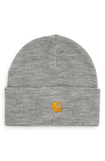 Carhartt Chase Beanie Hat In Grey Heather / Gold