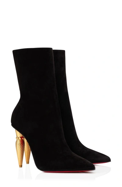 Christian Louboutin Lipbooty Suede Bootie In Black/ Gold