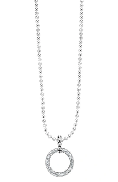 Lagos Caviar Spark Diamond Large Circle Pendant Necklace In Silver