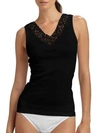 Hanro Moments Cotton Lace Trim Tank In Black