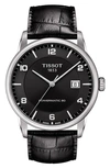 Tissot Luxury Gts Automatic Leather Strap Watch, 41mm In Black/ Black/ Silver