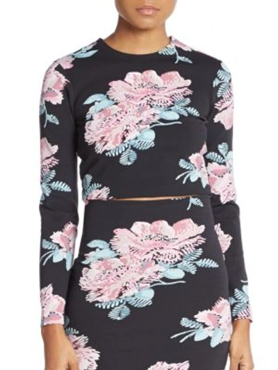 Elizabeth And James Polly Floral-print Cropped Top In Black-multi