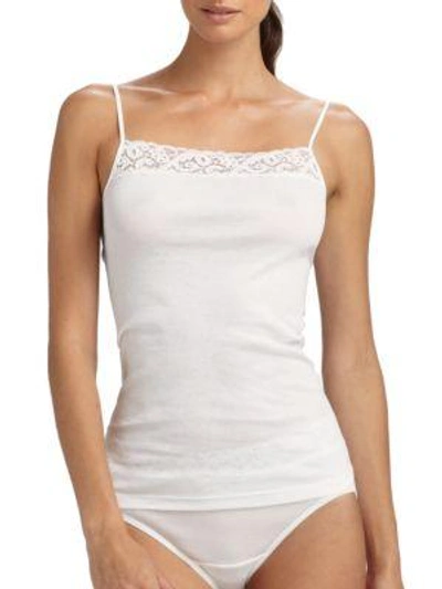 Hanro Moments Lace-trimmed Cotton Top In White