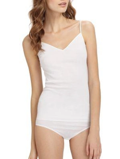 Hanro Cotton Seamless V-neck Spaghetti Camisole In Cobblestone