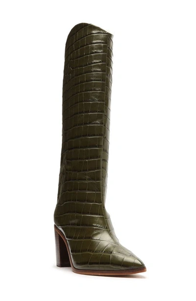 Schutz Maryana Block Pointed Toe Knee High Boot In Military Green