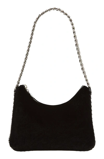 Stella Mccartney Mini Crystal Chain Velvet Shoulder Bag In 1000 - Black